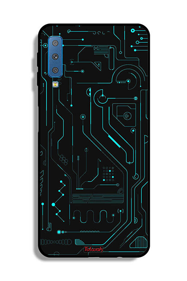 غطاء حماية لهاتف Samsung Galaxy A7 (2018) دوائر فنية رقمية بسيطة شاشات متعددة