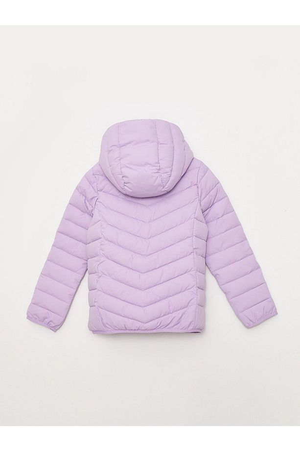 Lila Kapüşonlu Basic Kız Çocuk Şişme Mont - 5
