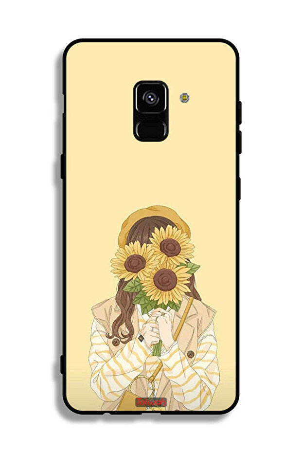 غطاء حماية لهاتف Samsung Galaxy A8 Plus (2018) مع غطاء وجه مزين برسومات عباد الشمس