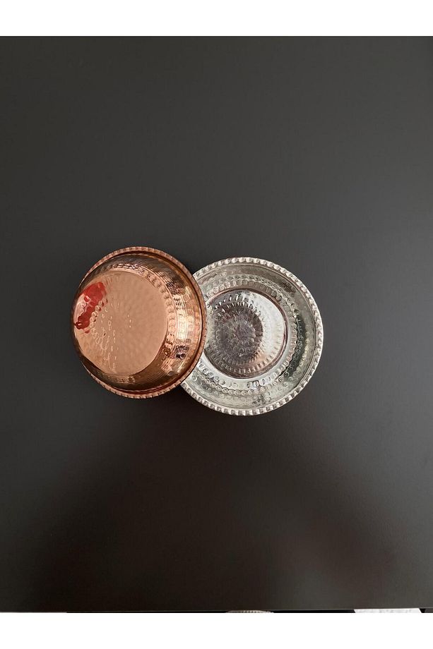 6'lı Kulpsuz Dövme İşlemeli Bakır Çerezlik-Kahvaltılık-Reçellik-Sunumluk Set (12 cm X 2,7 cm) Meze - 2