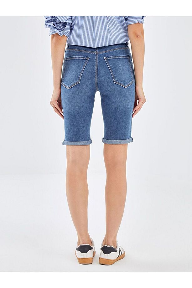 Indigo Normal Bel Bermuda Fit Kadın Jean Şort - 4