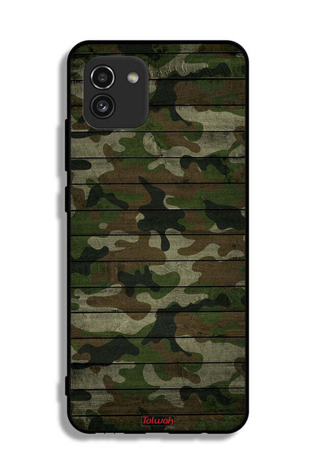 Samsung Galaxy A03 Protective Case Cover Camouflage Wooden Pattern
