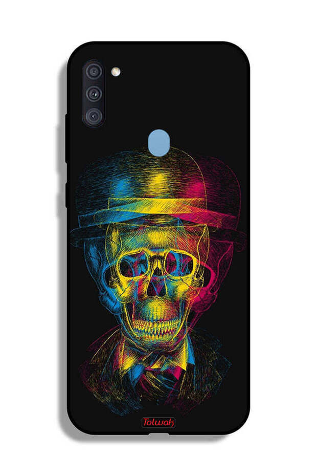 Samsung Galaxy A11 Protective Case Cover Skull Colorful Hat Fantasy Art