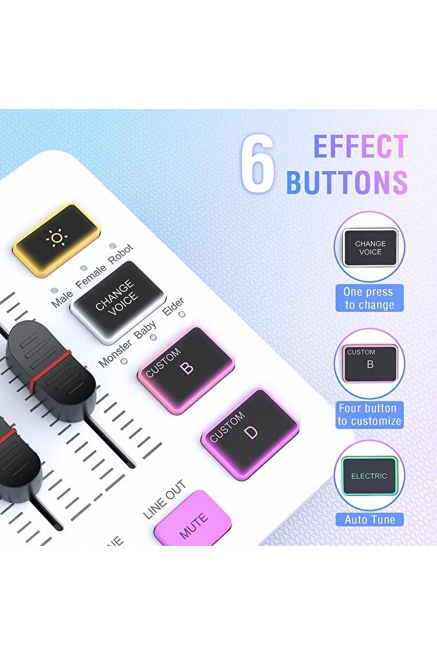 Audio Mixer, Gaming Streaming PC Mixer with Slider Fader, XLR Microphone Interface, Monitorin - 9