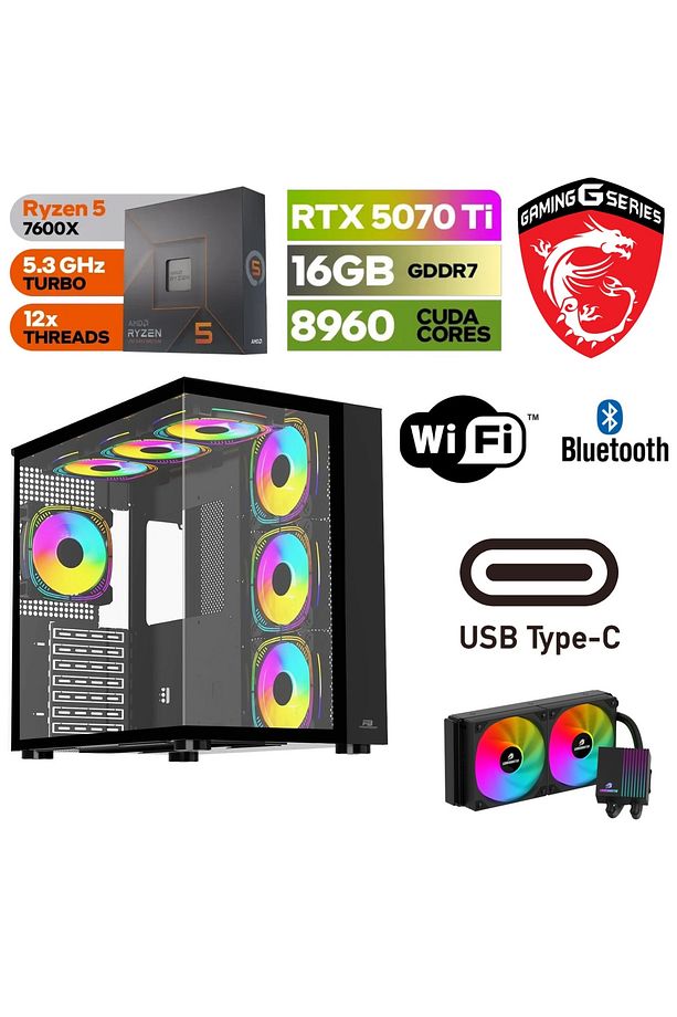 GAMİNG-DDR5-RTX-5070Tİ 16 GB-RYZEN 5 7600X -32GB DDR5 RAM-1TB-M.2SSD-WİNDOWS 11 PRO-SIVI SOGUTMALI - 1