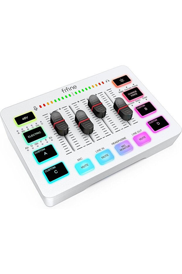 Audio Mixer, Gaming Streaming PC Mixer with Slider Fader, XLR Microphone Interface, Monitorin - 1