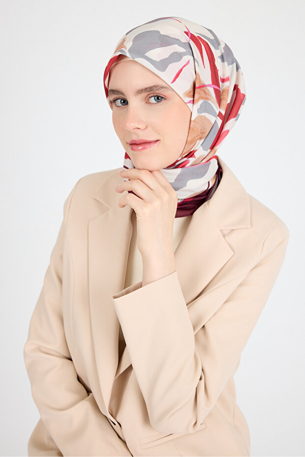 Burgundy leaf pattern scarf 3004 - 1