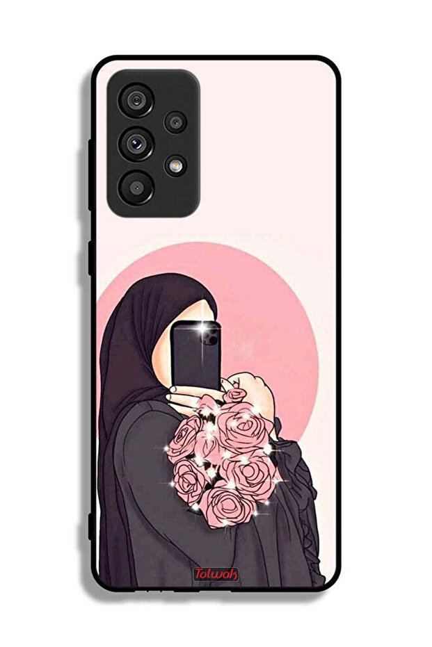 غطاء حماية لهاتف Samsung Galaxy A73 5G مع فن التقاط صور سيلفي أثناء حمل الزهور