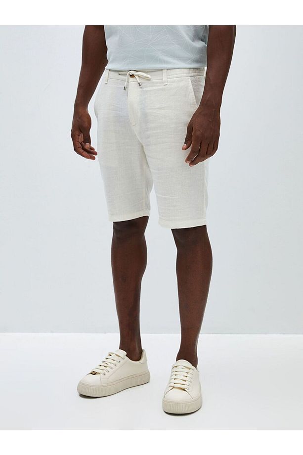 Ekru Slim Fit Keten Karışımlı Erkek Şort - 5