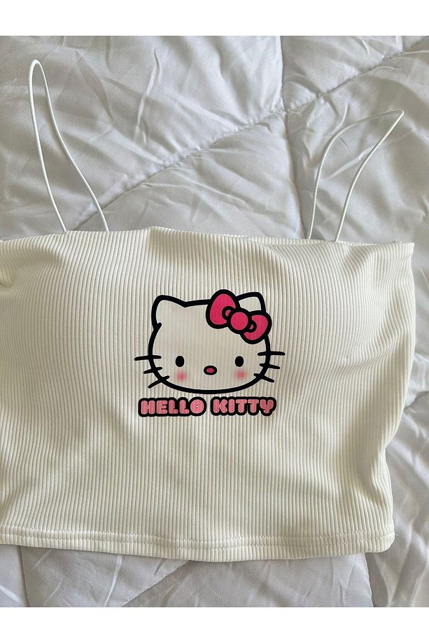 Hello Kitty Askılı Crop ve Şort Pijama Takımı - 3