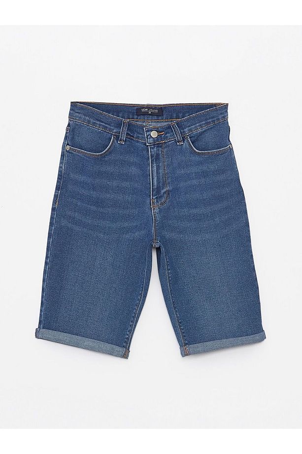 Indigo Normal Bel Bermuda Fit Kadın Jean Şort - 5