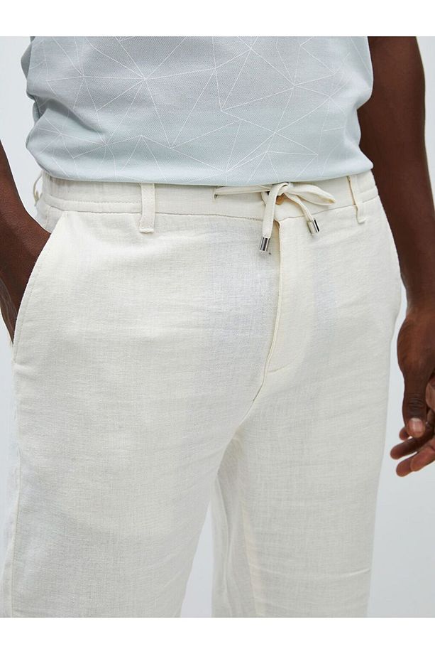 Ekru Slim Fit Keten Karışımlı Erkek Şort - 4