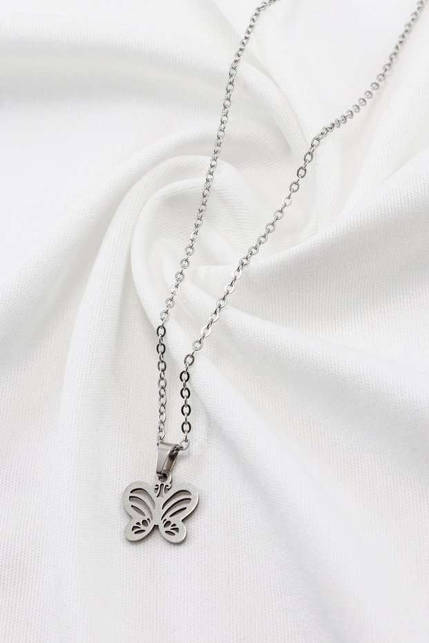 Stainless Steel Silver Color Butterfly Steel Necklace, Gift Necklace (60 cm)