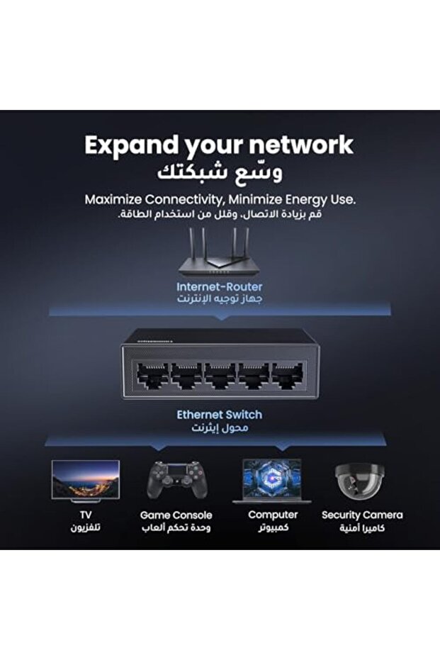 Ethernet Switch 5-Port Gigabit Desktop Network Splitter - 4