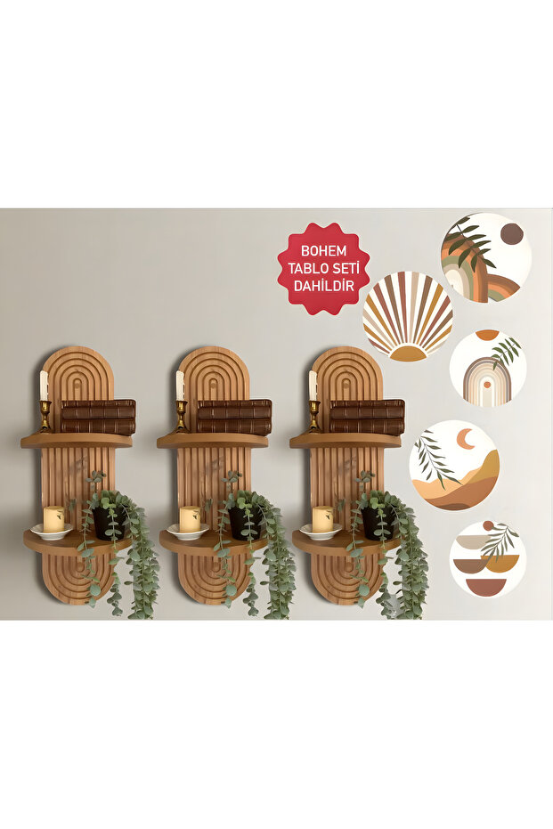Semplice Wall Shelf Set And Decorative Oval 5 Piece Table