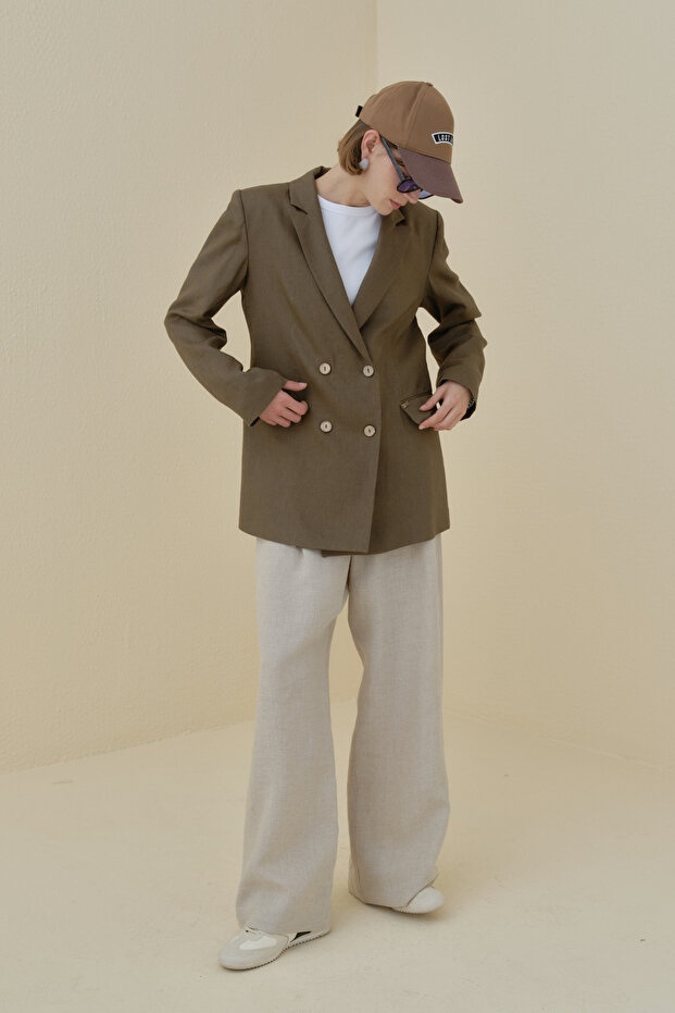 Keten Blazer Ceket İndigo - 6