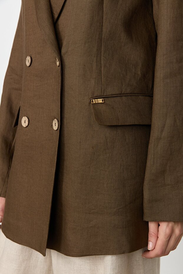 Linen Blazer Jacket Brown - 5