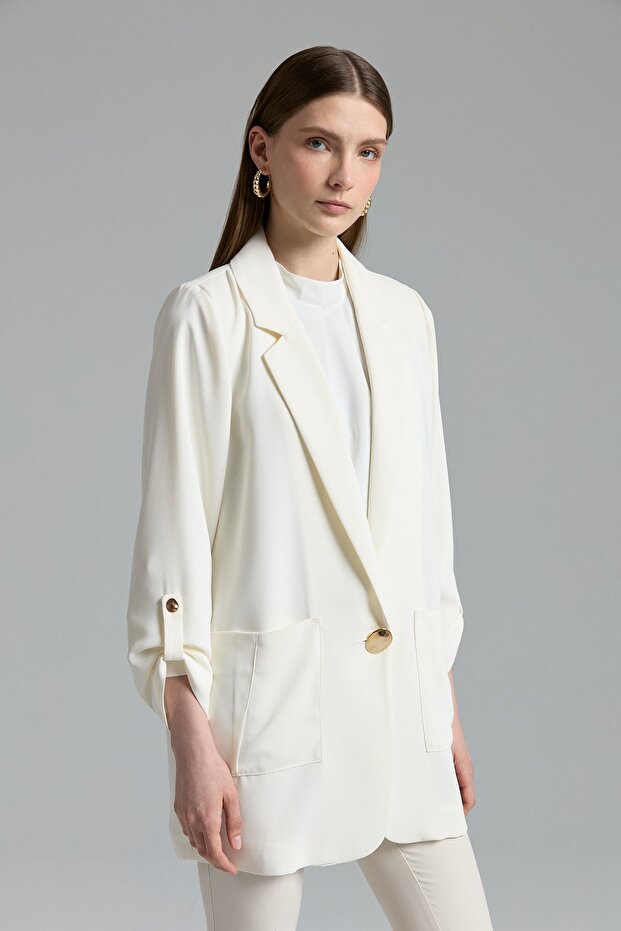 Oversize Blazer Ceket Ekru - 6