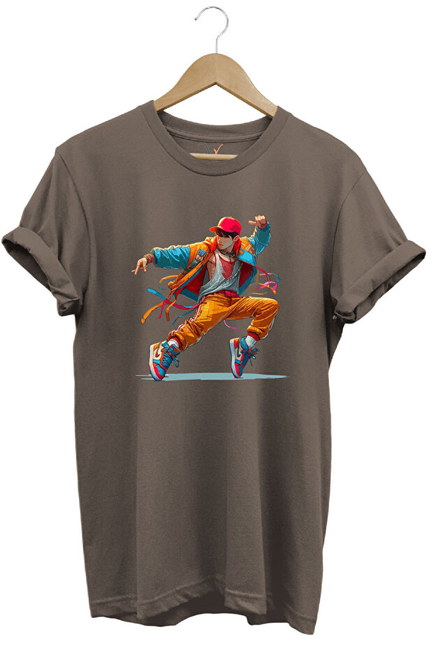 Dancing Boy Dancing Boy Design Printed 100% Cotton Regular Fit Brown T-Shirt