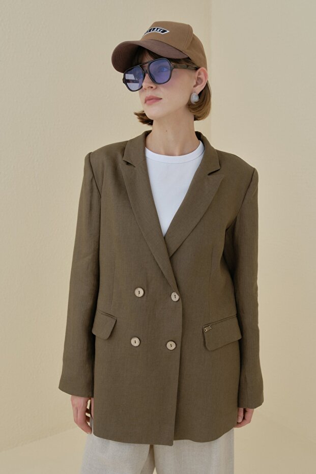 Keten Blazer Ceket İndigo - 7