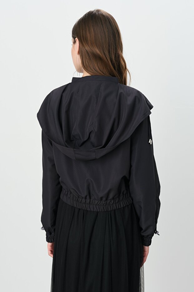 Drawstring Hooded Short Jacket Black - 6