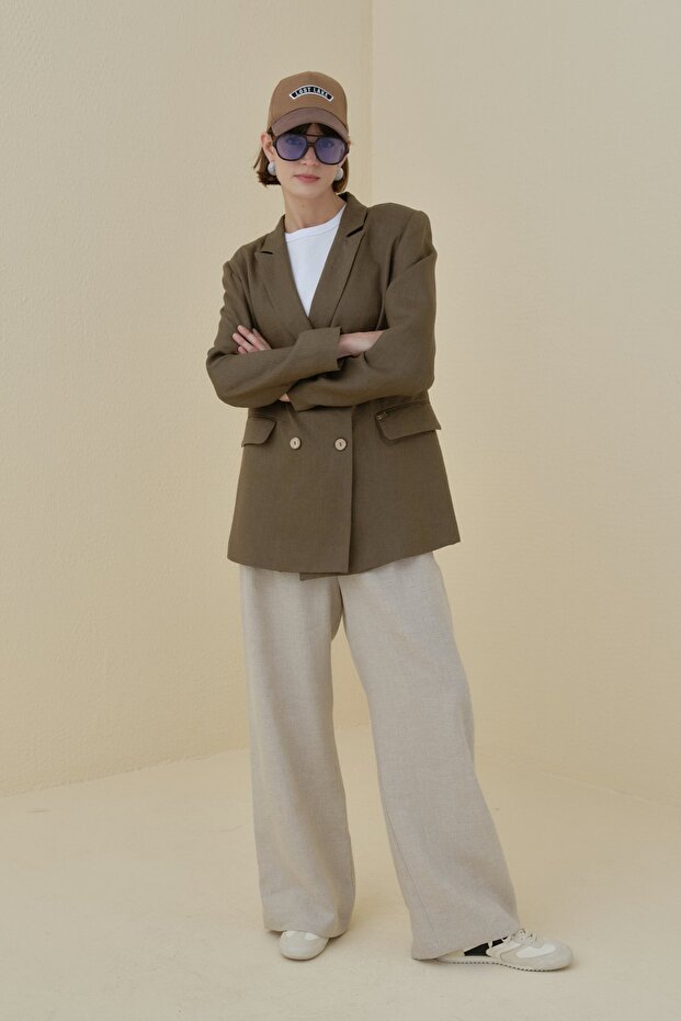 Keten Blazer Ceket İndigo - 5