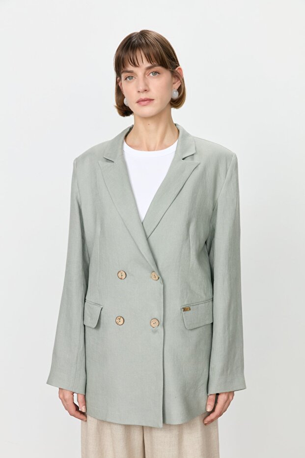 Keten Blazer Ceket Mint - 4