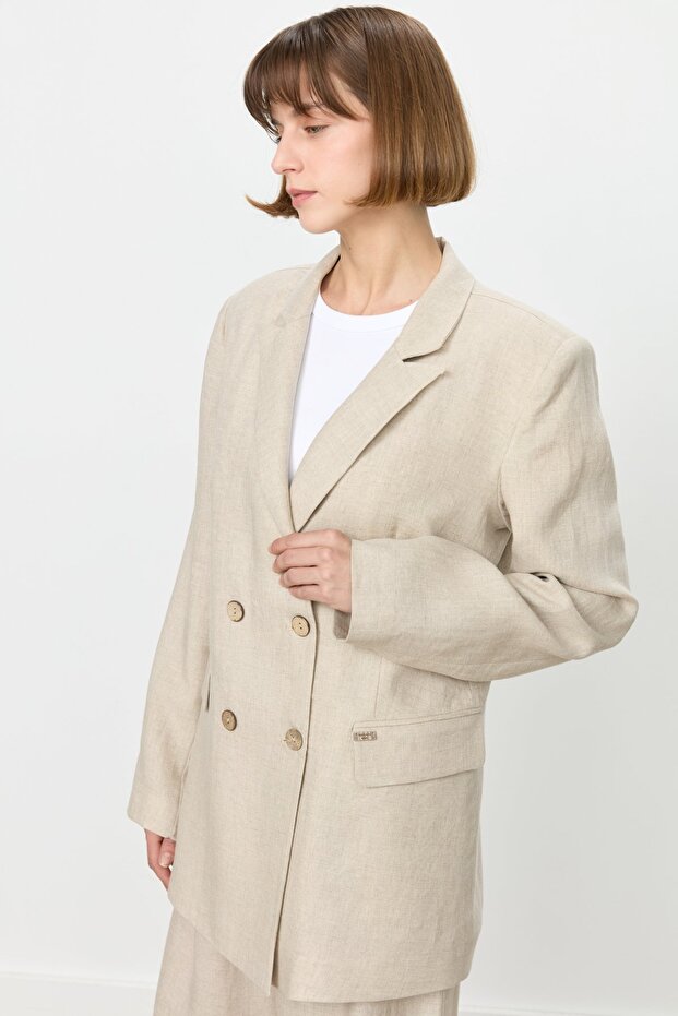 Keten Blazer Ceket Bej - 7