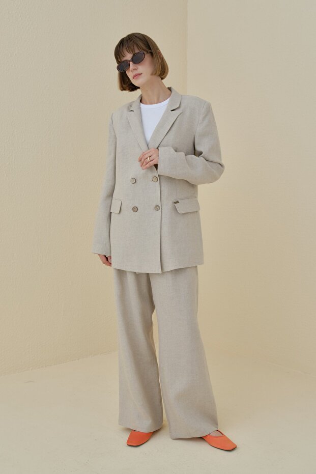 Keten Blazer Ceket Bej - 3