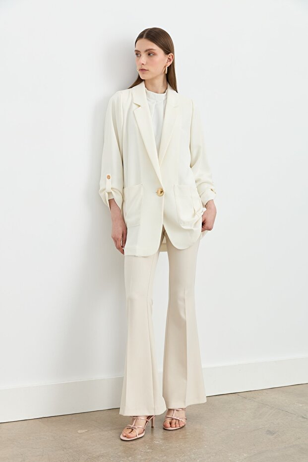 Oversize Blazer Ceket Ekru - 2