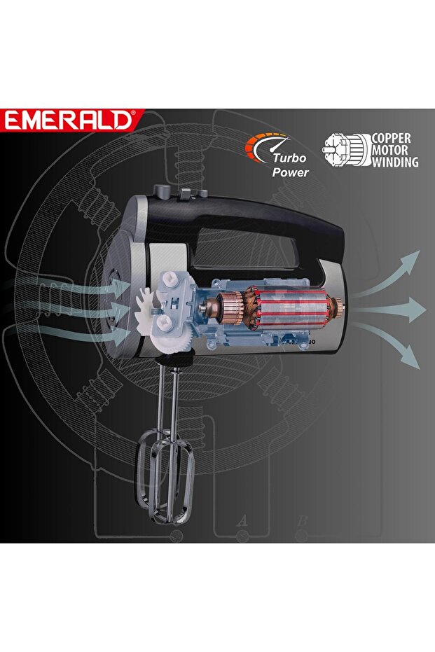 Hand Mixer 300 Watts, 6 Speed, Pulse Button, Beater & Dough Hooks Included - 5