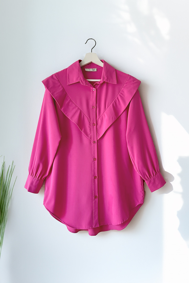V Model Piece Detail Crepe Shirt - Fuchsia