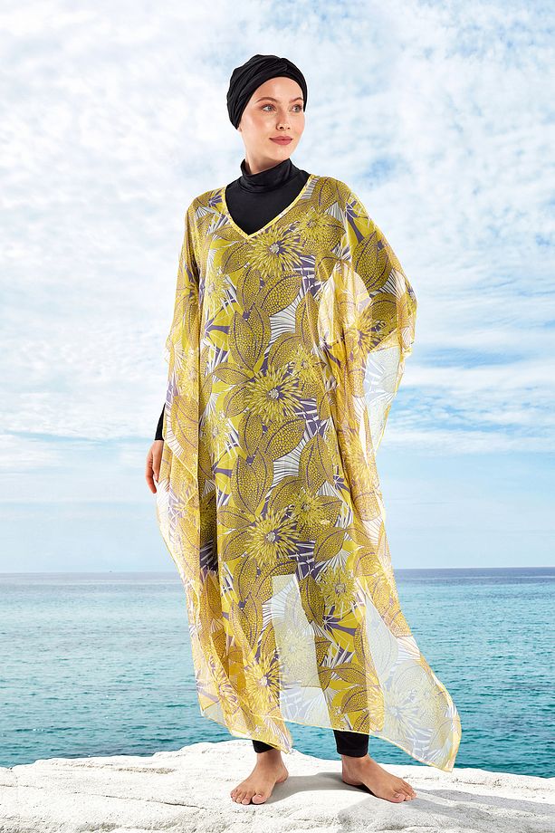 UV Korumalı Mayo Üzerine Tek Pareo Kaftan 1705 Sarı - 1
