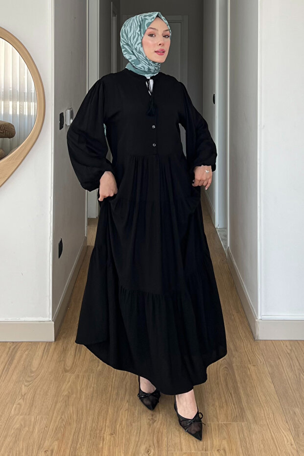 Düğmeli Basic Elbise - 4