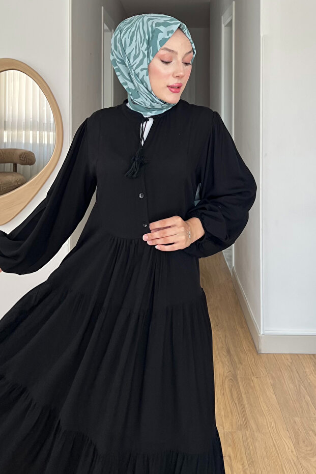 Düğmeli Basic Elbise - 6