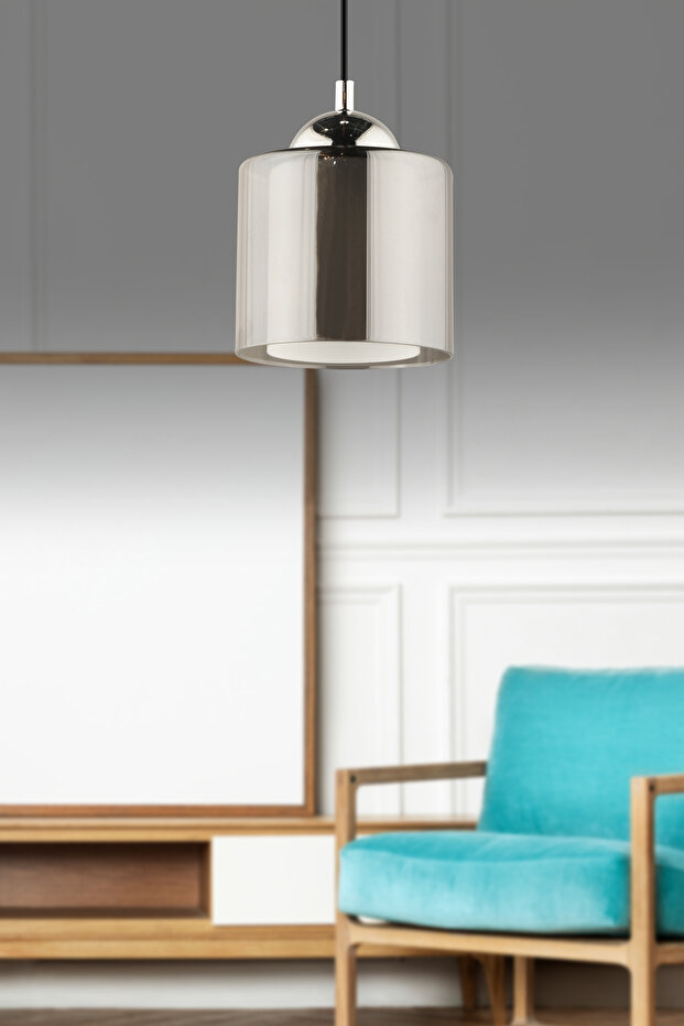 Nisa Luce Linea Tekli Çift Camlı Avize - Füme cam - 4
