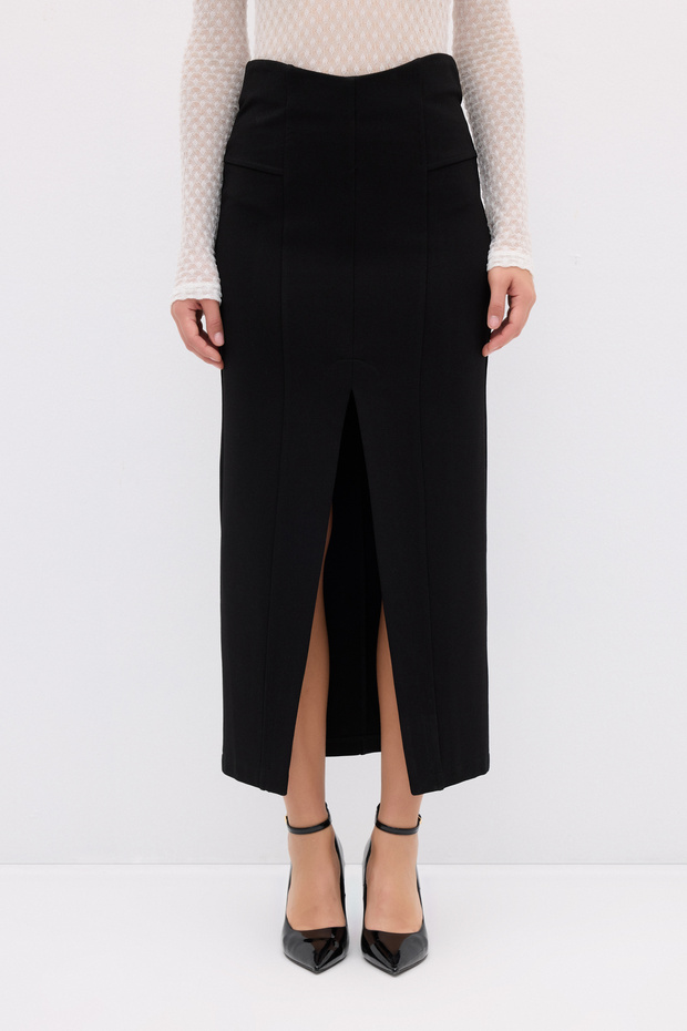 Yırtmaçlı Midi Örme Etek - 2