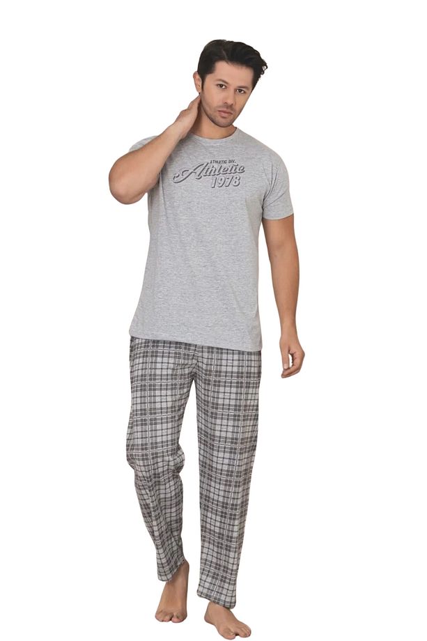 Dreamy Pamuklu Ekose Kareli Kısa Kollu Örme Erkek Pijama Takımı - 5
