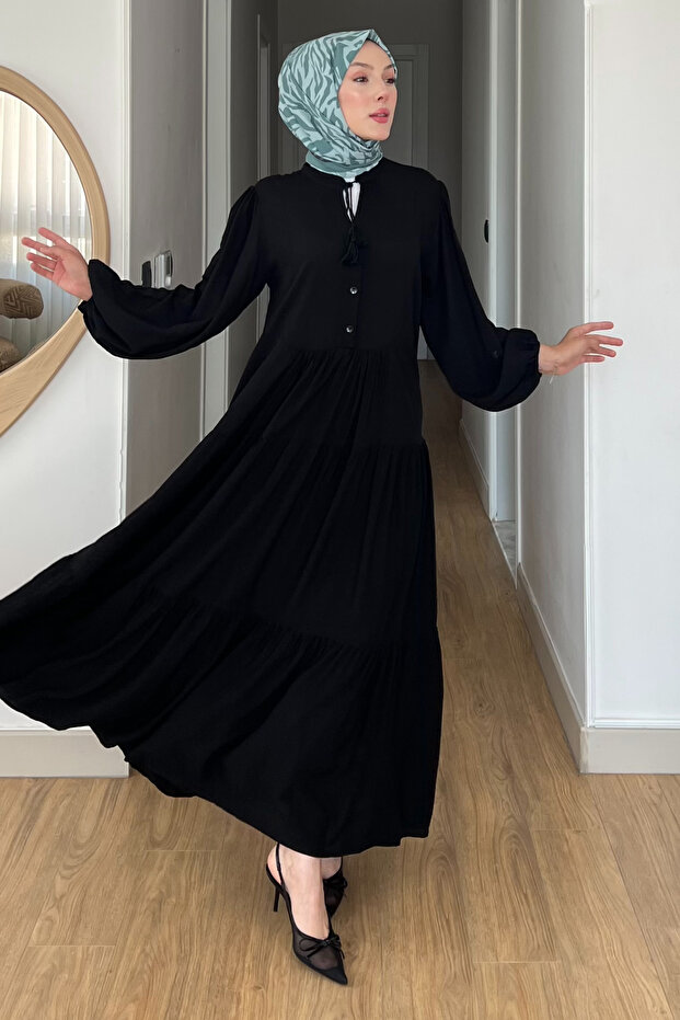 Düğmeli Basic Elbise - 1