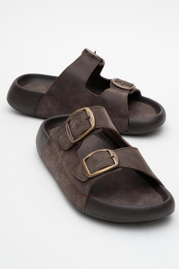 Men's Gold Buckle Slippers Brown