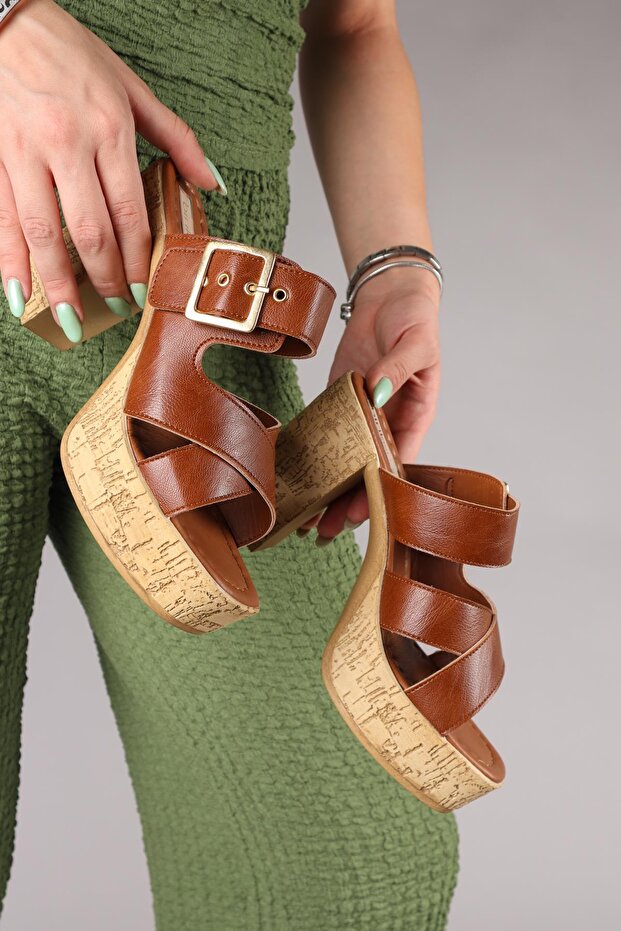 Papuci cu toc cu platformă RONİKA TABA - 3