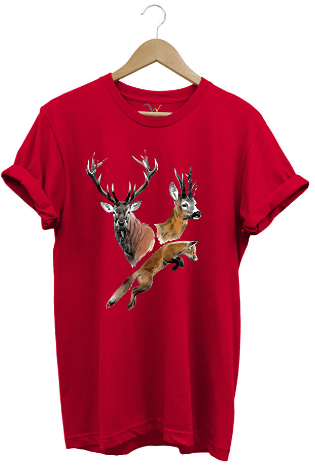 Hunting Hunter Deer and Fox Printed 100% Cotton Regular Fit T-Shirt