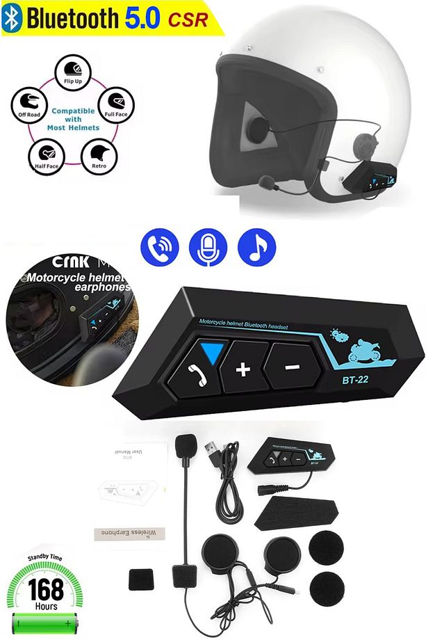 BT22 Intercom Bluetooth Kask Kulaklık – Motor Kurye ve Sürücüler İçin, Su Geçirmez, Gürültü Önleyici - 1