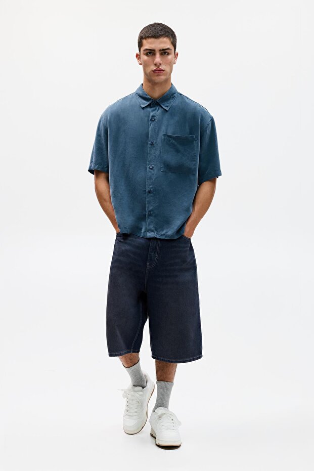 Dökümlü kısa kollu gömlek - 4