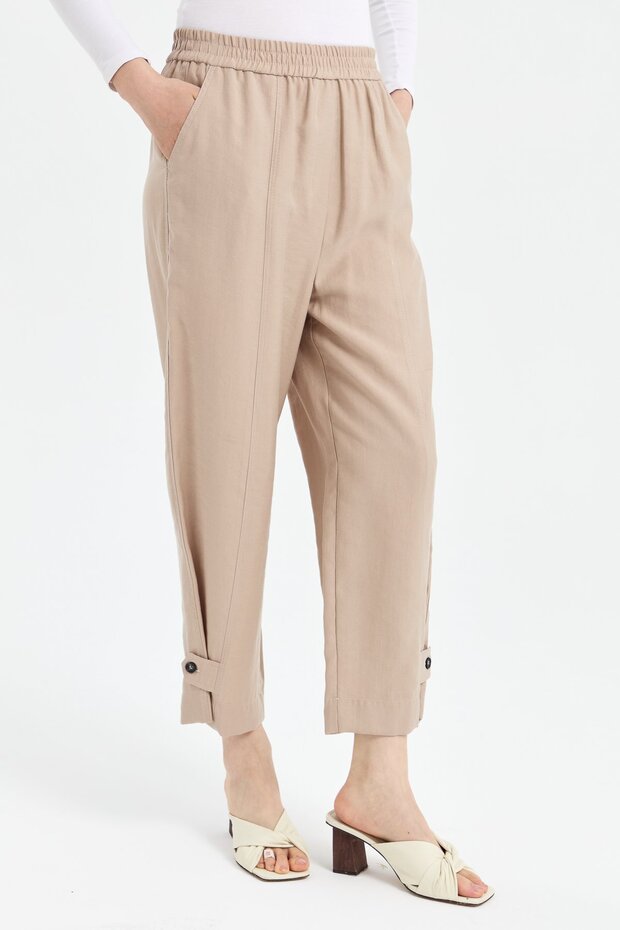 Paçası Düğmeli Pantolon Taş - 2