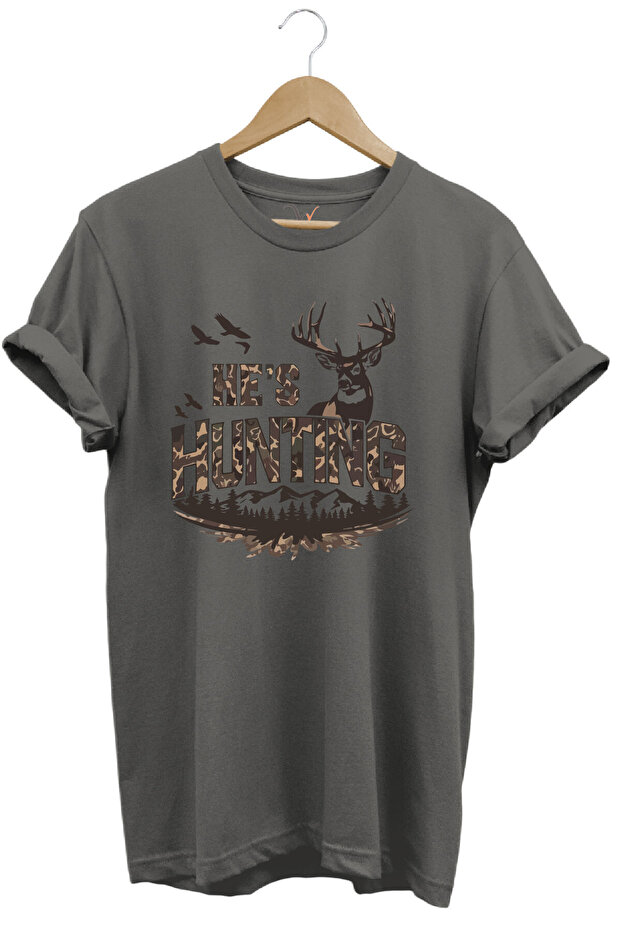 Camouflage Pattern Hunting Text and Deer Printed 100% Cotton Comfortable Fit Premium T-Shirt