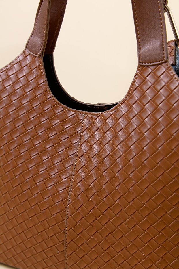 Örgülü El Çantası Taba - 4