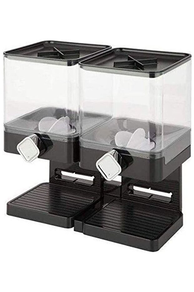 حاوية تخزين حبوب مزدوجة، لون أسود/شفاف - 1