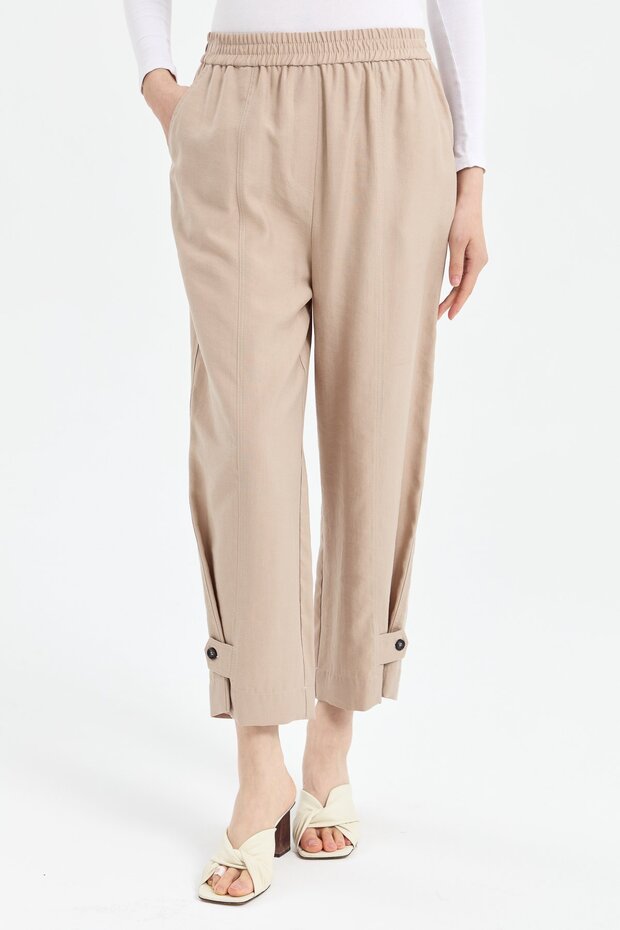 Paçası Düğmeli Pantolon Taş - 5