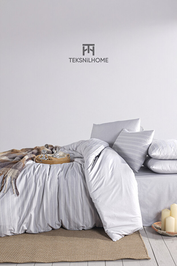 100% Cotton Gray Oslo Duvet Cover Set 3 Pieces (Double)